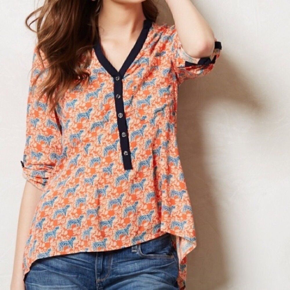Anthropologie Vanessa Virginia Honore Tiger Print Blouse